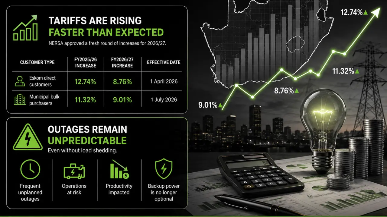 Graphic showing the rise of electricity tariffs in South Africa
